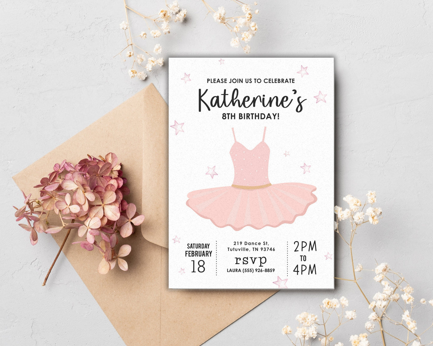 Ballerina Birthday Party Invitation, Girl Dance Invite, Pink Ballet Bday Party Printable Editable Template, Tutu Invite Kids Tween Teen