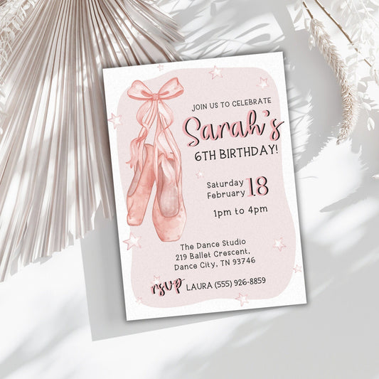 Ballet Shoes Birthday Party Invitation, Girl Invitation, Pink Ballerina Invite, Instant Digital Download, Editable Template, Ballet Party