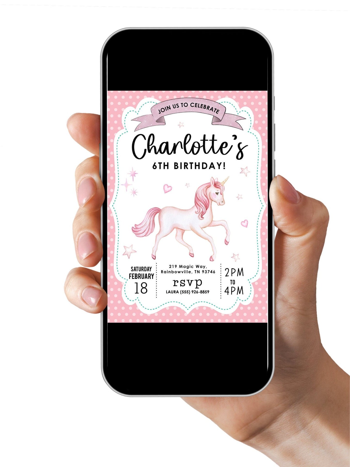 Unicorn Birthday Party Invitation, Girl Invitation, Pretty Pink Unicorn Invite, Instant Digital Download, Editable Template, Unicorn Party