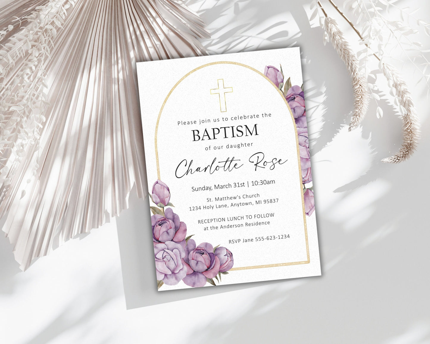 Baptism Christening First Communion Invitation Template, Editable Baptism Invitation Card, Gold Communion Printable Invite, Sacrament Invite