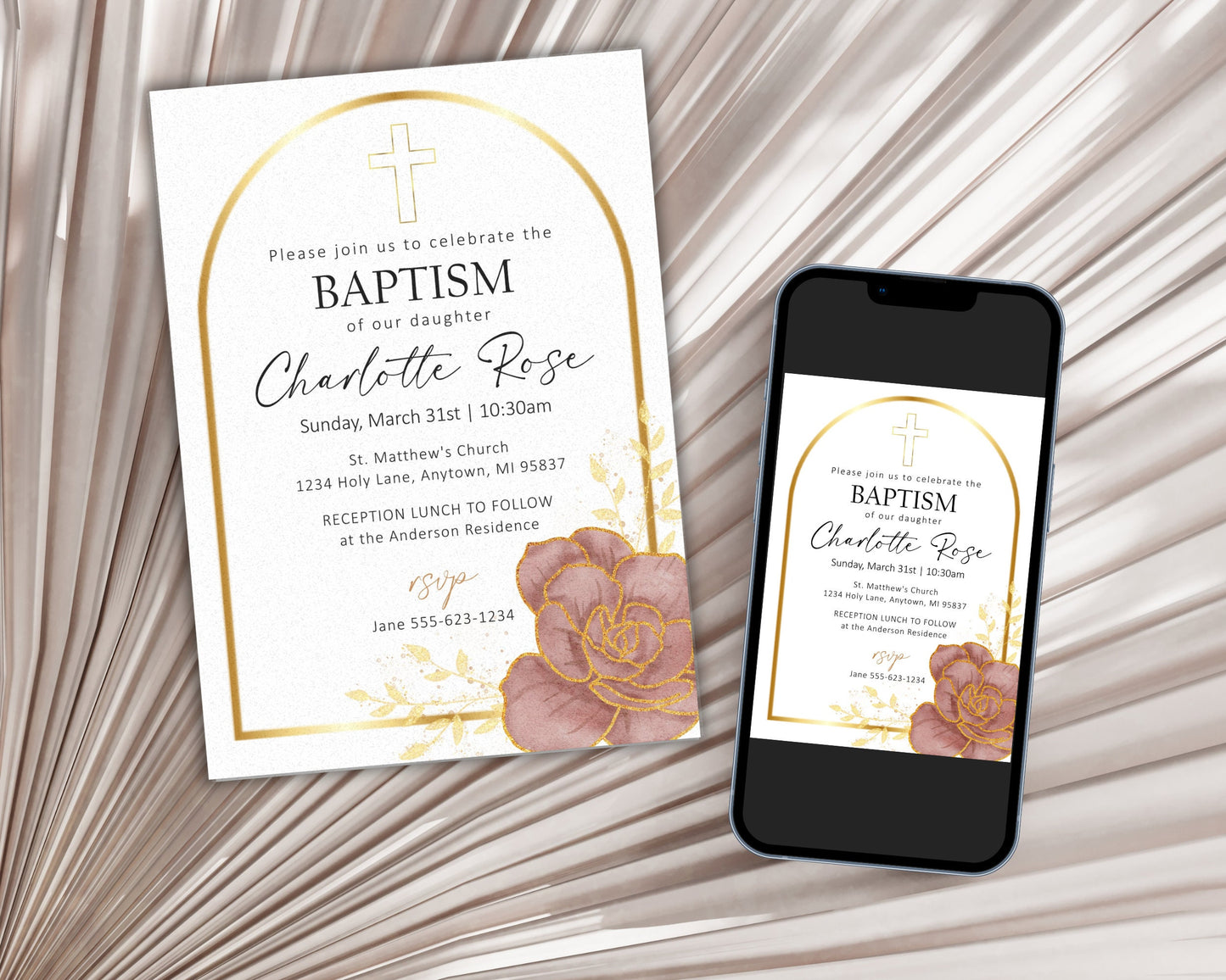 Baptism Christening First Communion Invitation Template, Editable Baptism Invitation Card,Floral Communion Printable Invite,Sacrament Invite