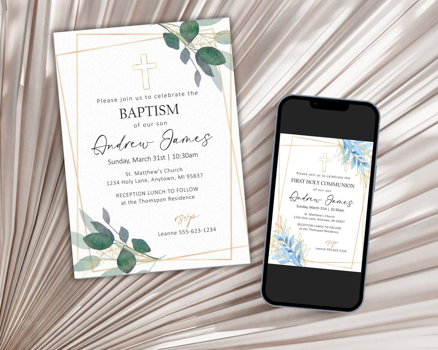 Baptism Christening First Communion Invitation Template, Editable Boy Baptism Holy Communion Invitation, Gold Printable Sacrament Invite