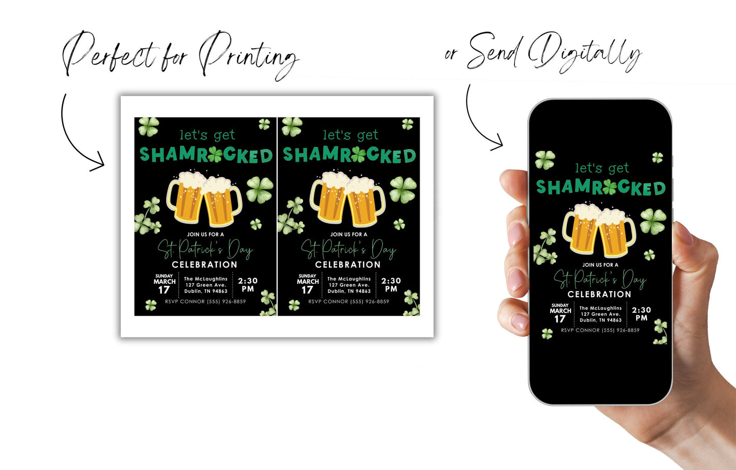 St. Patrick's Day Celebration Invitation, Let's Get Shamrocked, Saint Patrick's Day Party Invite, Green Beer Party, St. Patty's/Paddy's Day