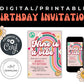 Editable Retro 70s Birthday Party Invitation, Groovy Nine is a Vibe Invite, Peace Love Party Girl Birthday Invite, DIY Hippie Template