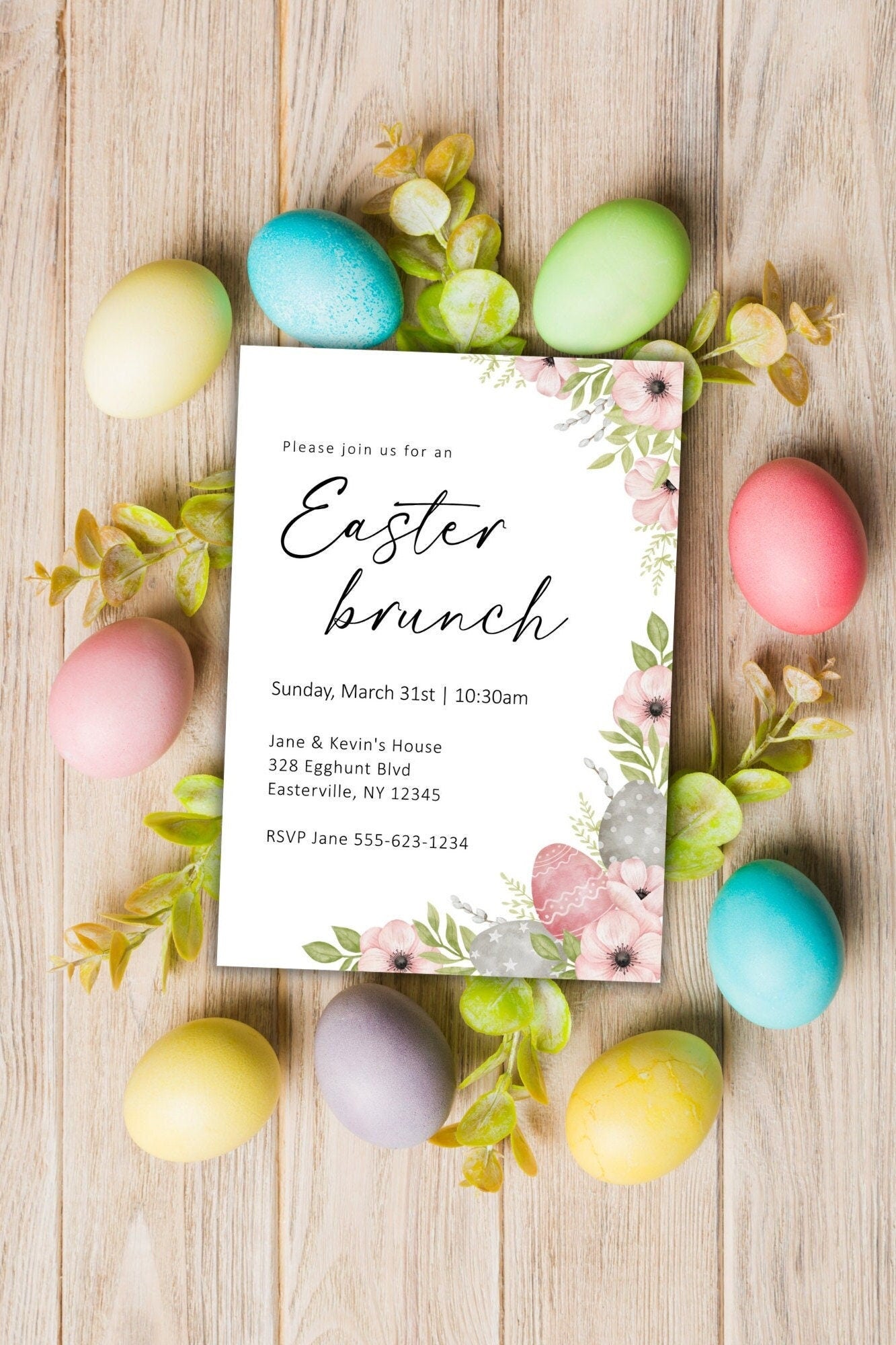 Editable Easter Brunch Invitation Template, Easter Egg Hunt Party, Spring Party, Brunch Event Invite, Printable Easter Sunday Get Together