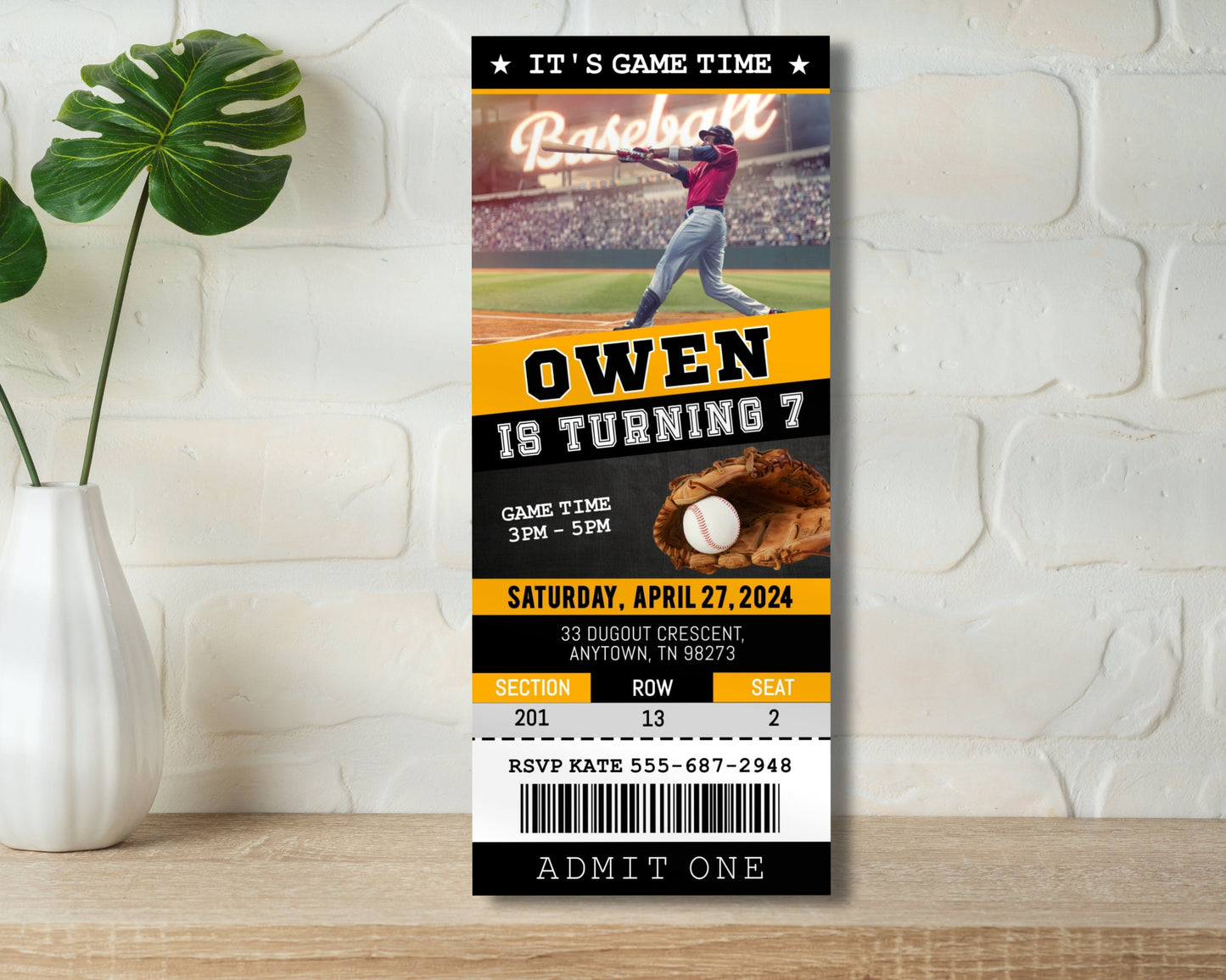 Baseball Ticket Birthday Invitation, Baseball Ticket Invite Template, Baseball Party Kids, Digital Editable Printable Custom Sports Bday Boy