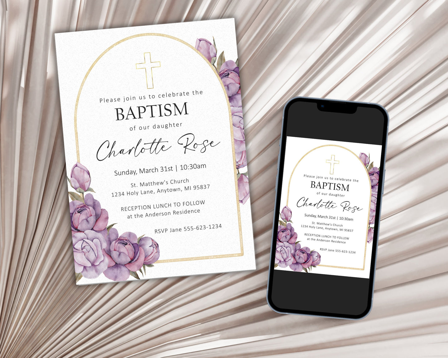 Baptism Christening First Communion Invitation Template, Editable Baptism Invitation Card, Gold Communion Printable Invite, Sacrament Invite