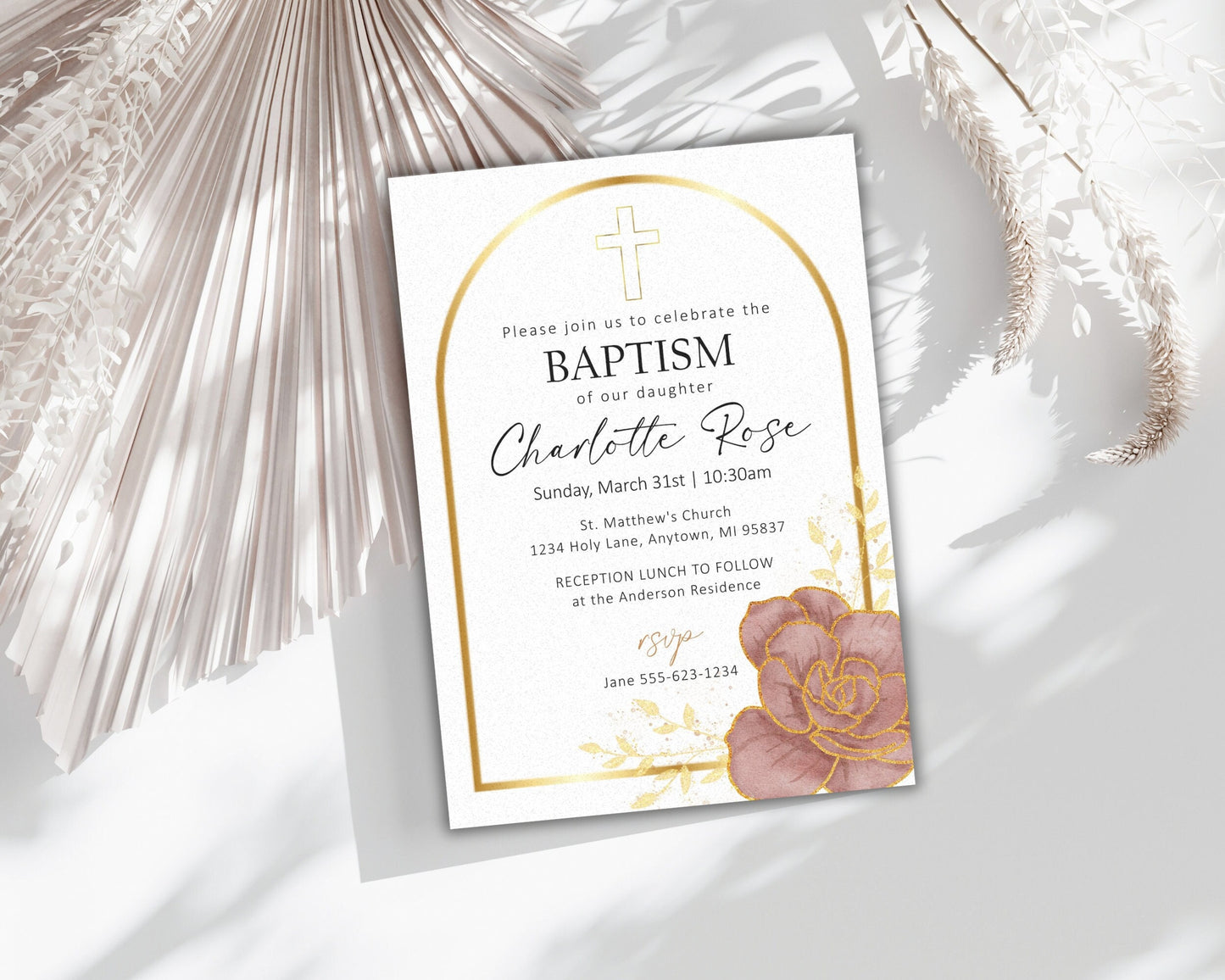 Baptism Christening First Communion Invitation Template, Editable Baptism Invitation Card,Floral Communion Printable Invite,Sacrament Invite