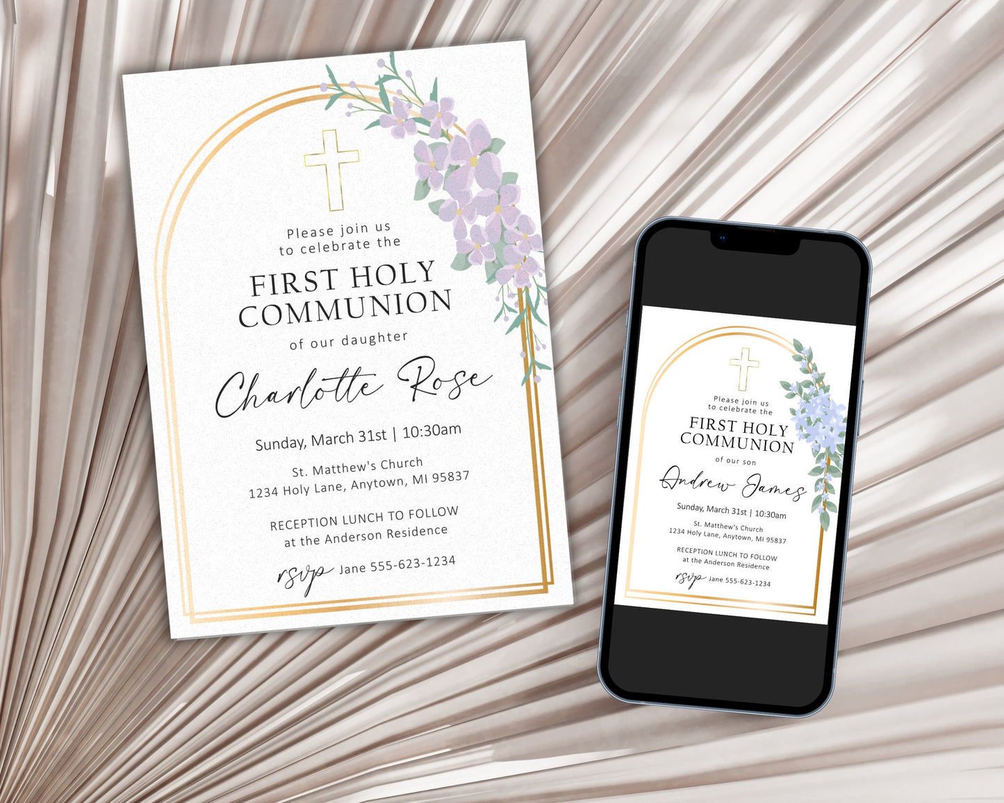 Baptism Christening First Communion Invitation Template, Editable Baptism Holy Communion Invitation, Floral Cross Printable Sacrament Invite