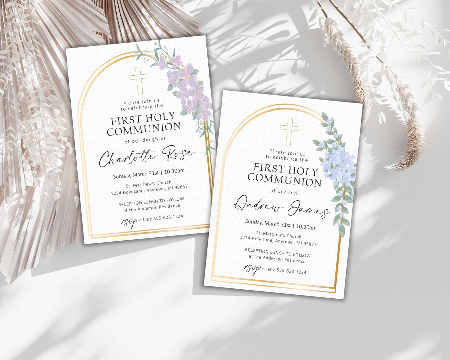 Baptism Christening First Communion Invitation Template, Editable Baptism Holy Communion Invitation, Floral Cross Printable Sacrament Invite