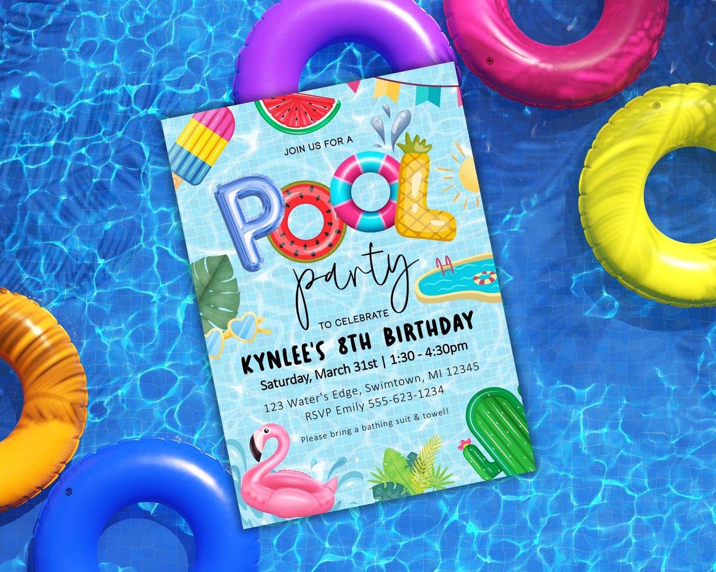 Pool Party Birthday Invitation, Kids Pool Party Invite, Girl Boy Birthday Pool Party, Swim Party, Summer Birthday Party, Editable Template