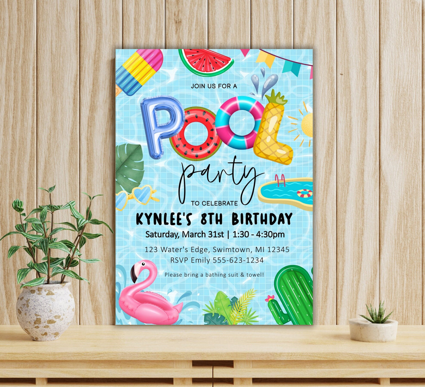 Pool Party Birthday Invitation, Kids Pool Party Invite, Girl Boy Birthday Pool Party, Swim Party, Summer Birthday Party, Editable Template