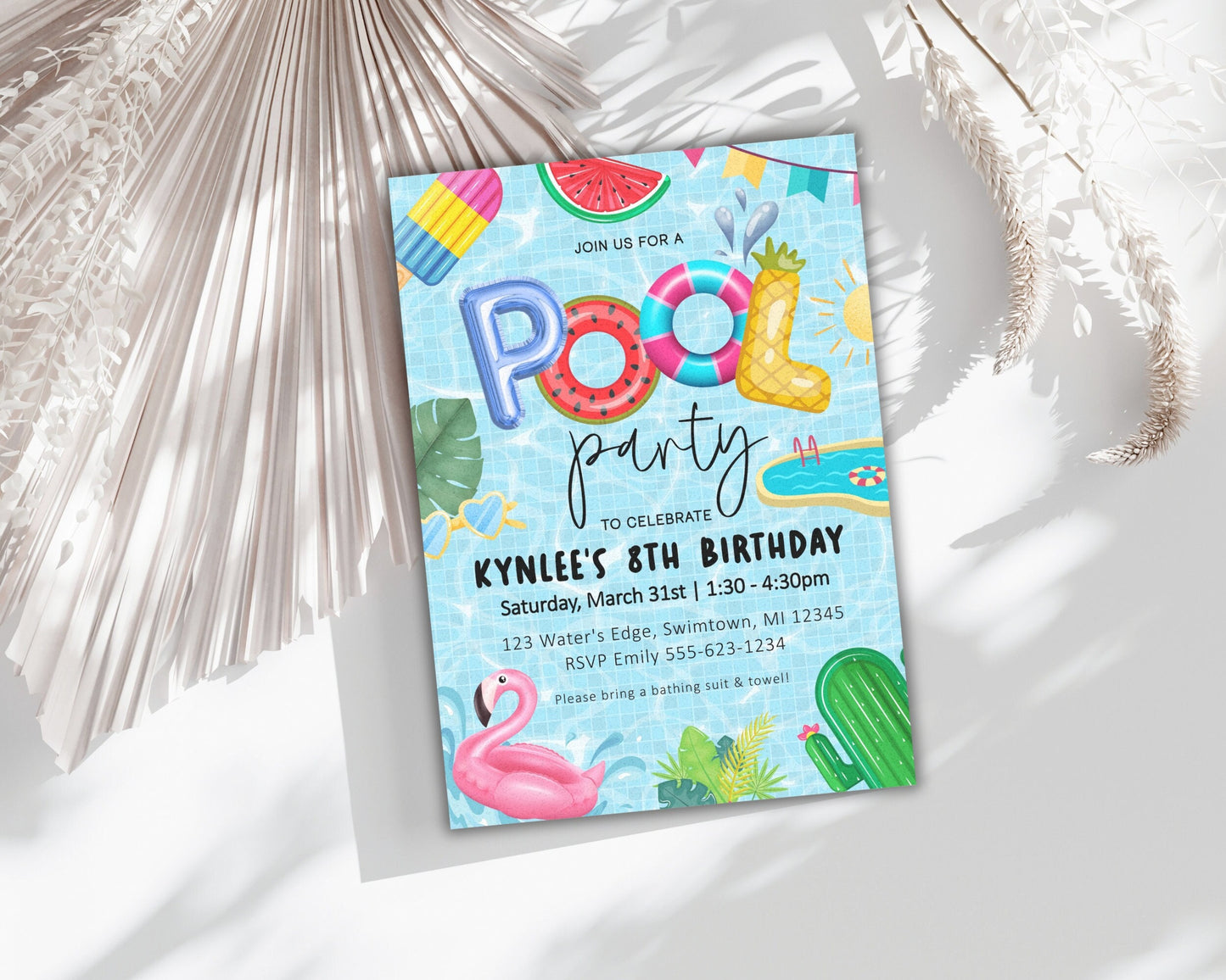 Pool Party Birthday Invitation, Kids Pool Party Invite, Girl Boy Birthday Pool Party, Swim Party, Summer Birthday Party, Editable Template