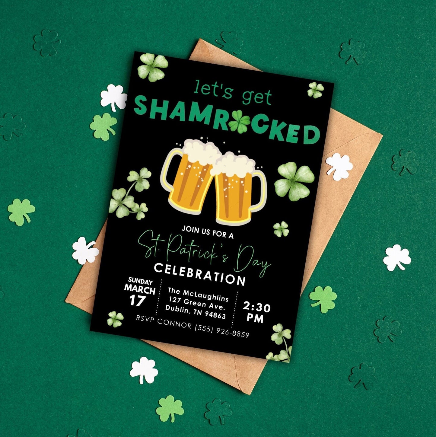 St. Patrick's Day Celebration Invitation, Let's Get Shamrocked, Saint Patrick's Day Party Invite, Green Beer Party, St. Patty's/Paddy's Day