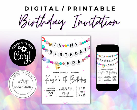 In My Birthday Era Friendship Bracelet Invitation - Editable Template