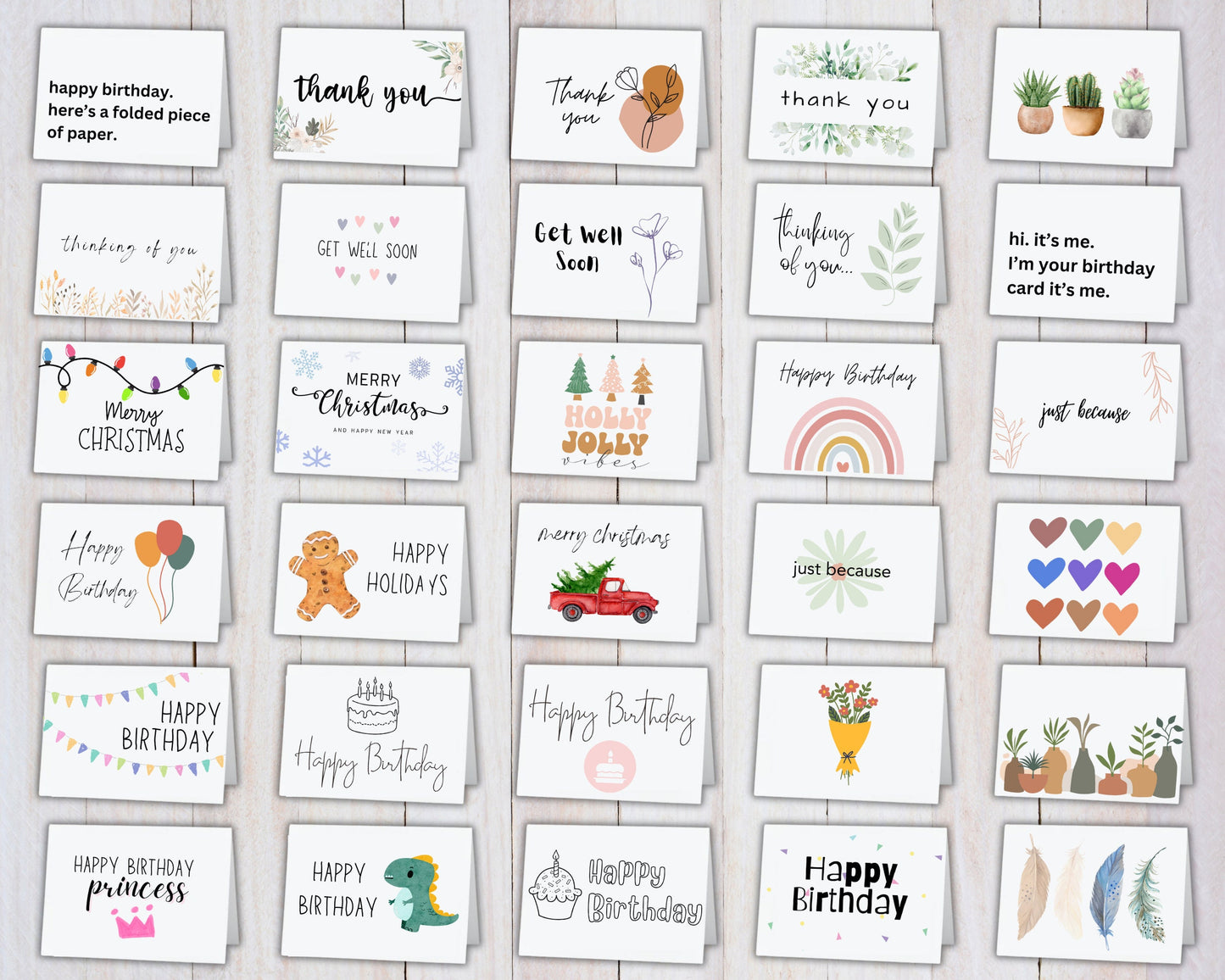 Greeting Card Bundle, Variety Pack Set of 55 Printable Cards Birthday Easter Mother's Day Father's Day Thank you Sarcastic Congrats Sympathy