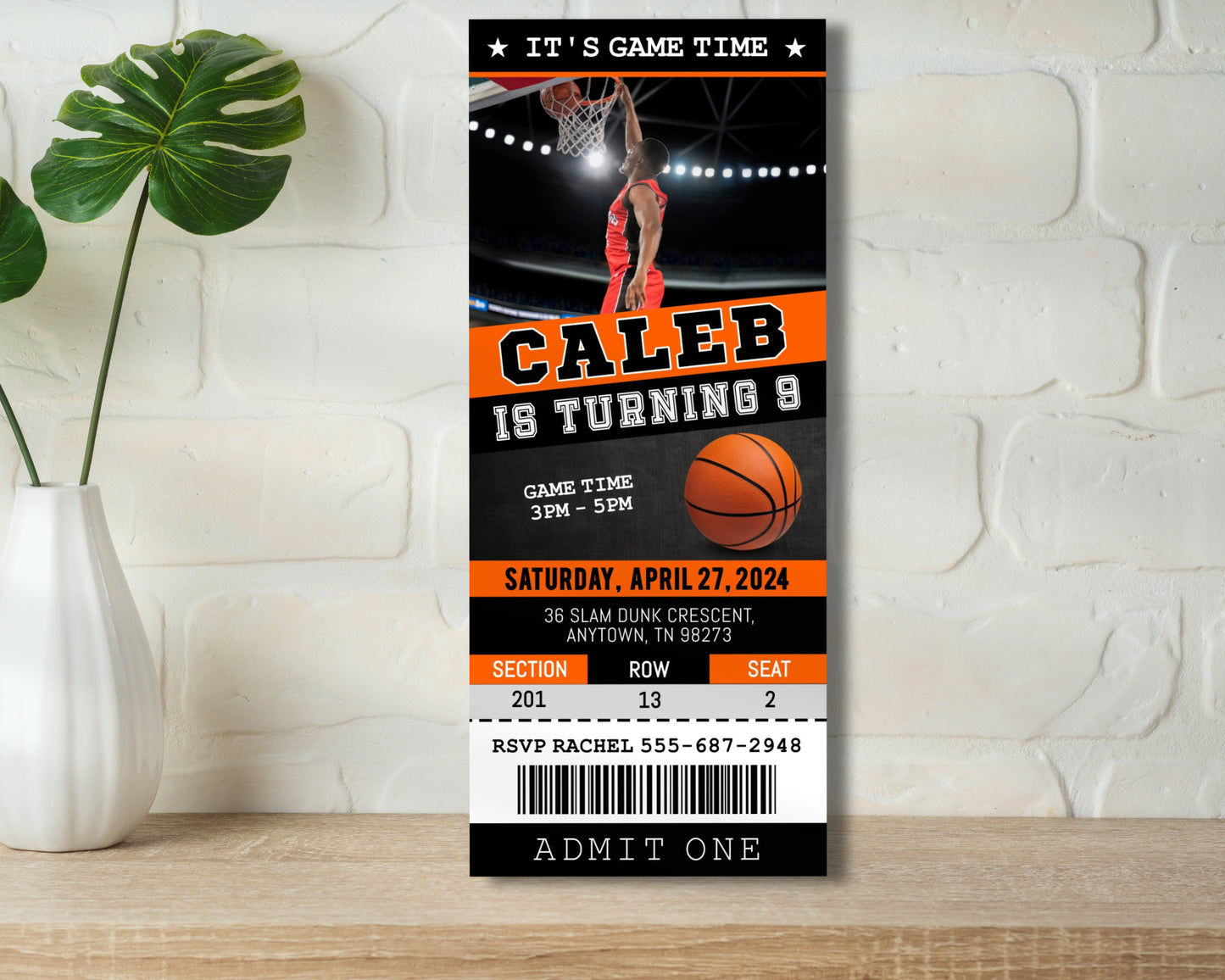 Basketball Ticket Birthday Invitation, Basketball Ticket Invite Template, Bball Party Kids, Digital Editable Printable Custom Sport Bday Boy