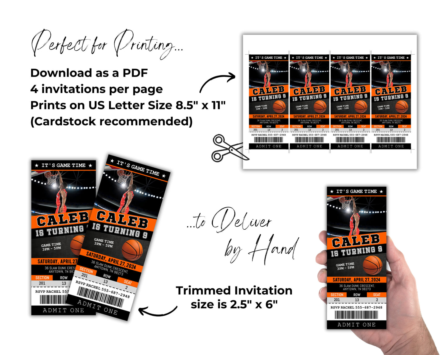 Basketball Ticket Birthday Invitation, Basketball Ticket Invite Template, Bball Party Kids, Digital Editable Printable Custom Sport Bday Boy