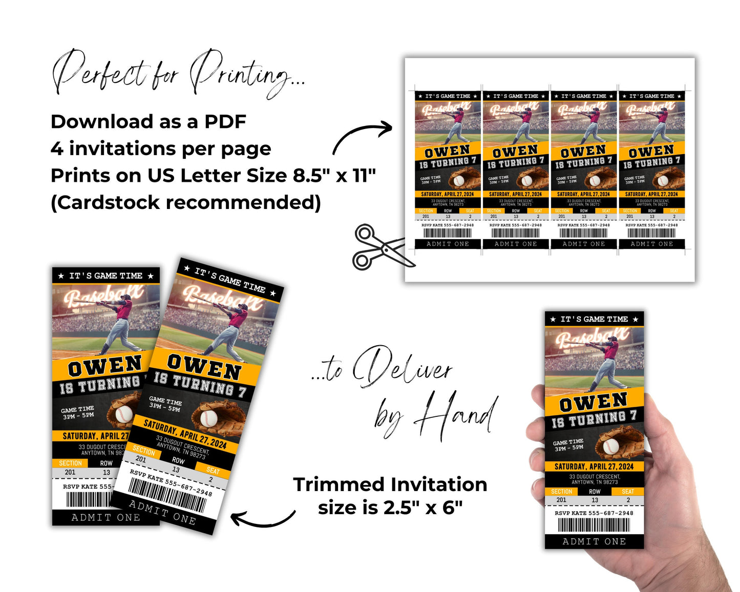 Baseball Ticket Birthday Invitation, Baseball Ticket Invite Template, Baseball Party Kids, Digital Editable Printable Custom Sports Bday Boy