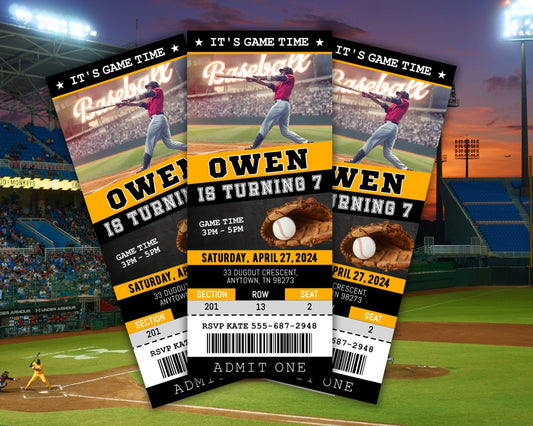 Baseball Ticket Birthday Invitation, Baseball Ticket Invite Template, Baseball Party Kids, Digital Editable Printable Custom Sports Bday Boy