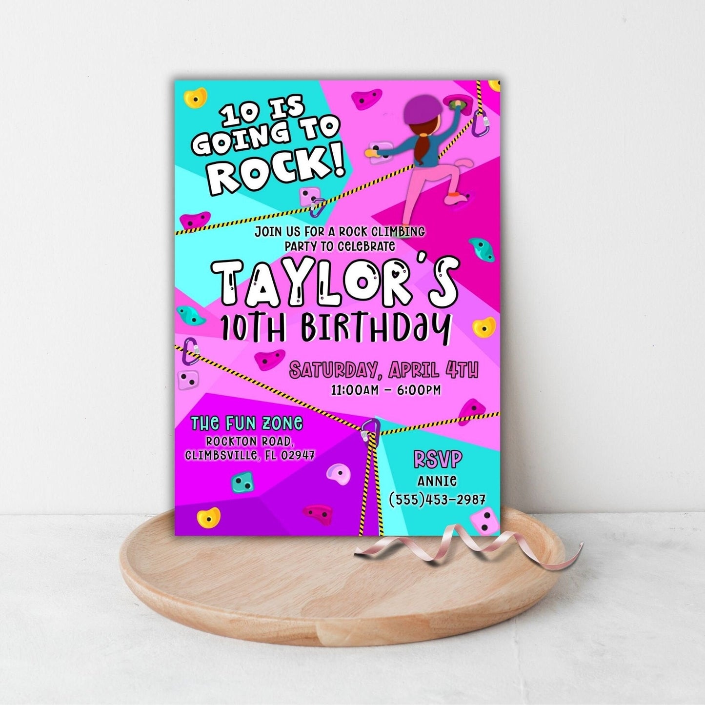 Rock Climbing Birthday Invitation, Going to Rock Birthday Invite, Girl Boy Birthday Rock Climb Party, Let's Climb Invite, Editable Template