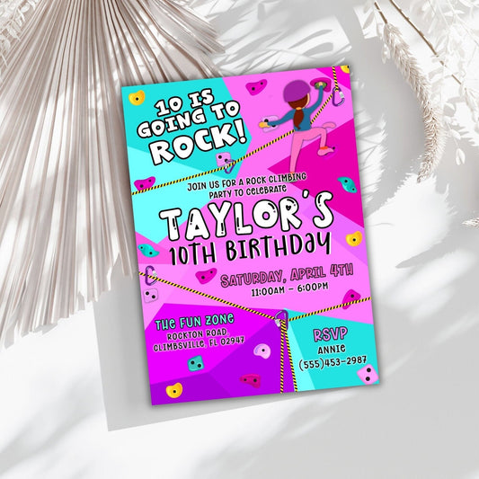 Rock Climbing Birthday Invitation, Going to Rock Birthday Invite, Girl Boy Birthday Rock Climb Party, Let's Climb Invite, Editable Template