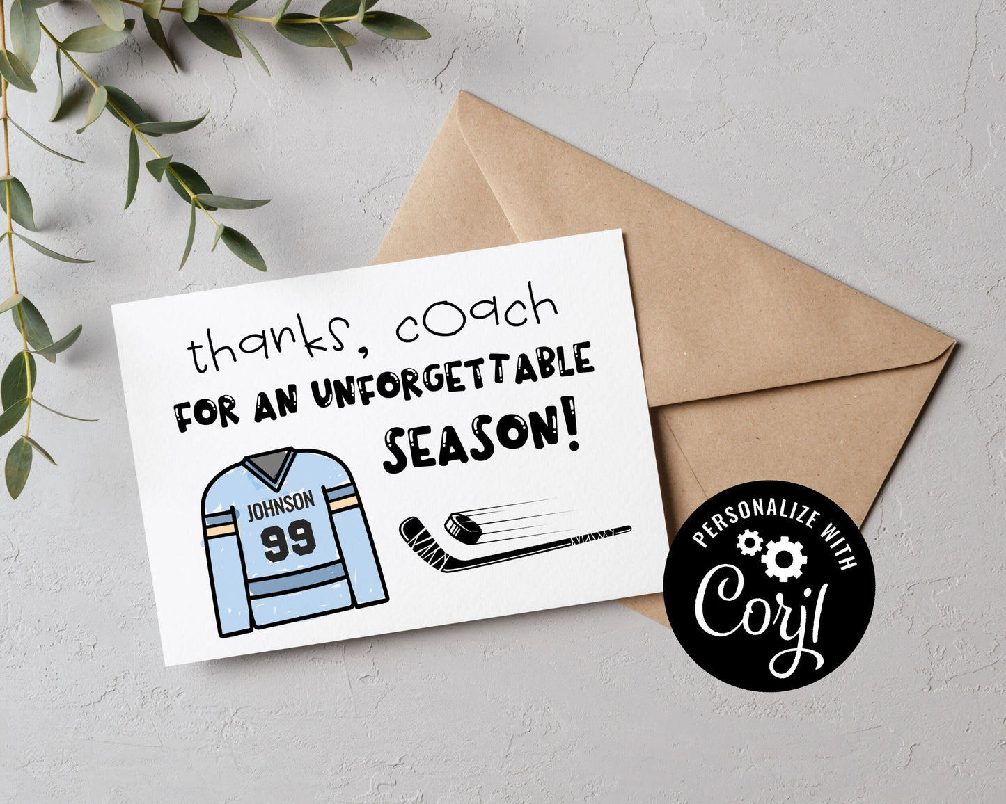 Editable Hockey Coach Thank You Card - Color Your Own