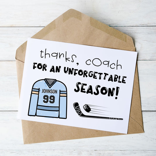 Editable Hockey Coach Thank You Card - Color Your Own