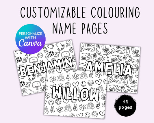 Customizable Coloring Name Pages - Editable Templates