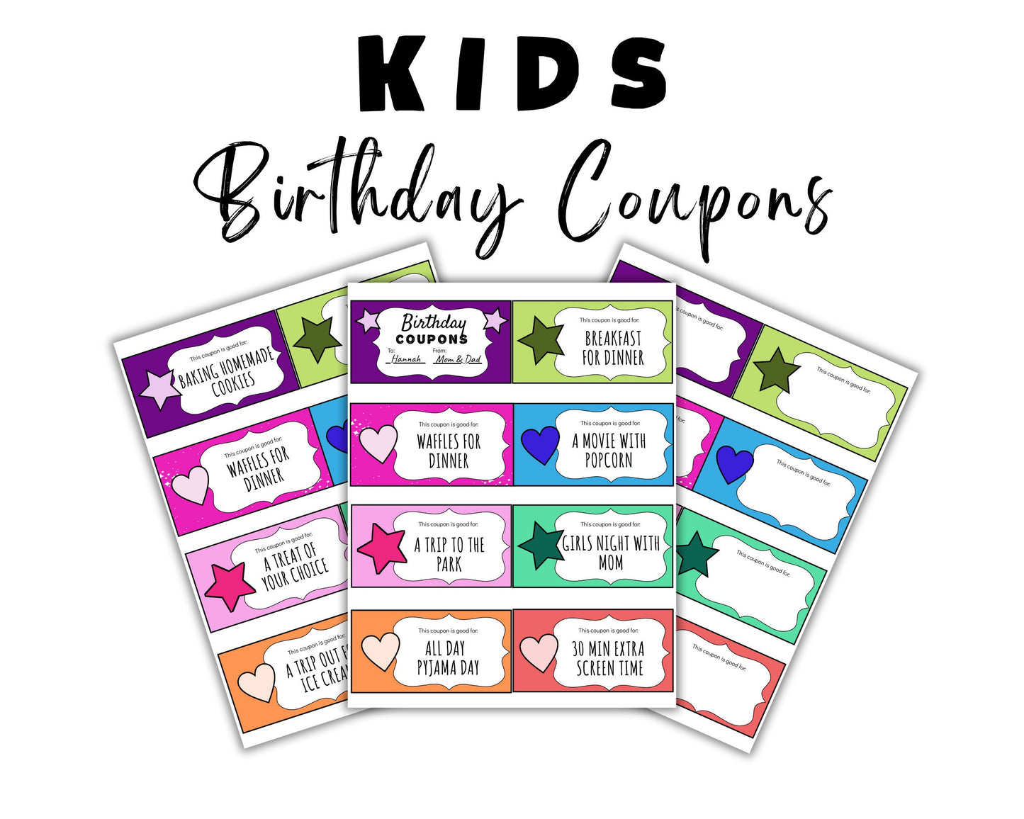 Birthday Coupon Gift for Kids, Printable Coupons, Kid Coupon Book, Editable Corjl, Personalized Coupon Gift Kids Birthday Christmas Activity