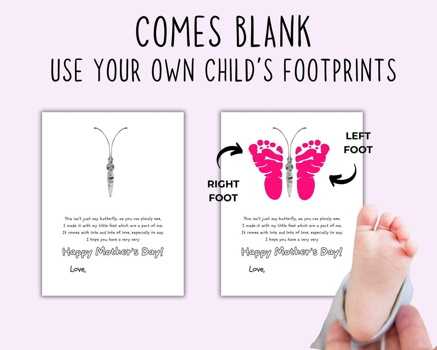 Mother's Day Butterfly Footprint Printable Craft, Gift for Mom from Child Baby Toddler, Footprint Art, Daycare Craft, Mother's Day Keepsake