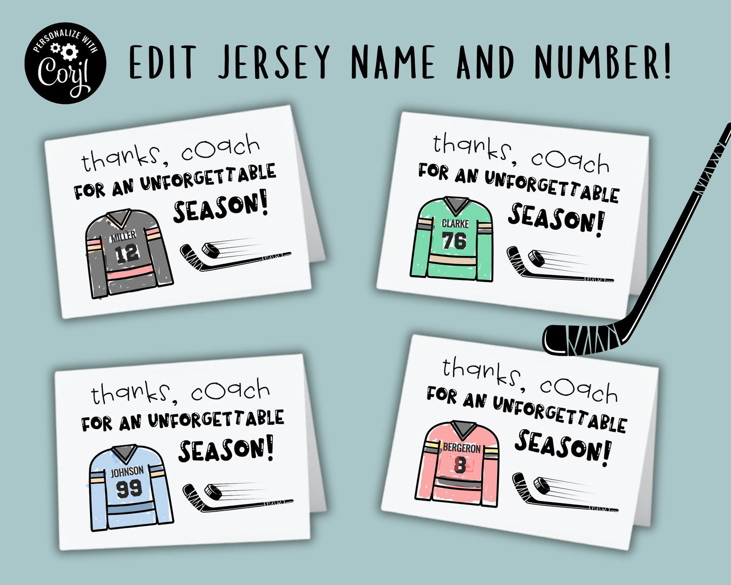 Editable Hockey Coach Thank You Card - Color Your Own