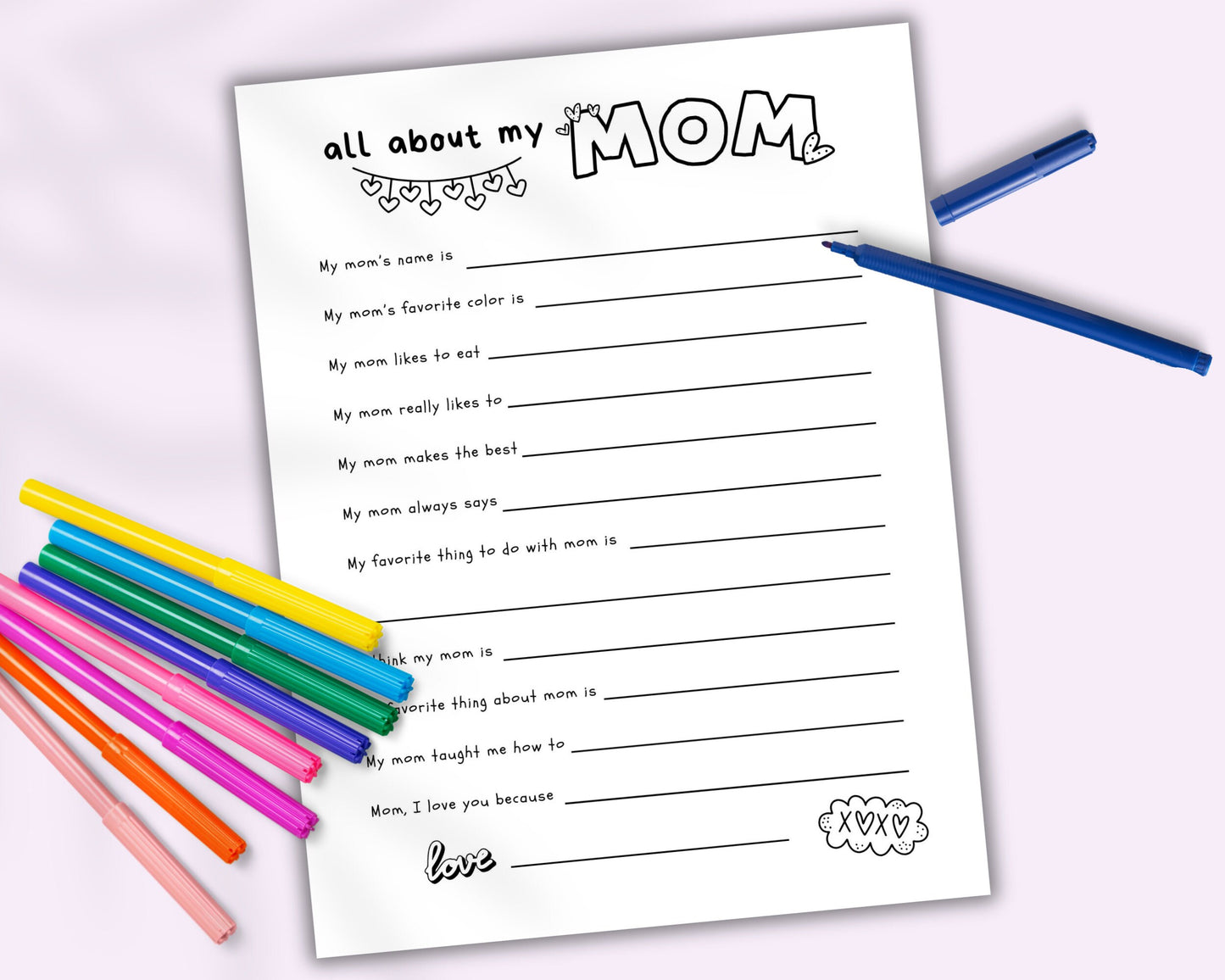 Mother's Day All About Mom Fill In Blanks Printable Craft, Gift for Mom from Child, School or Daycare Craft, Mother's Day Keepsake for Mum