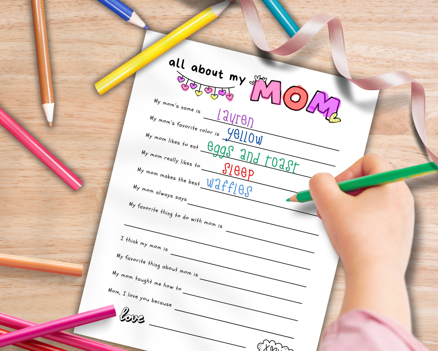 Mother's Day All About Mom Fill In Blanks Printable Craft, Gift for Mom from Child, School or Daycare Craft, Mother's Day Keepsake for Mum