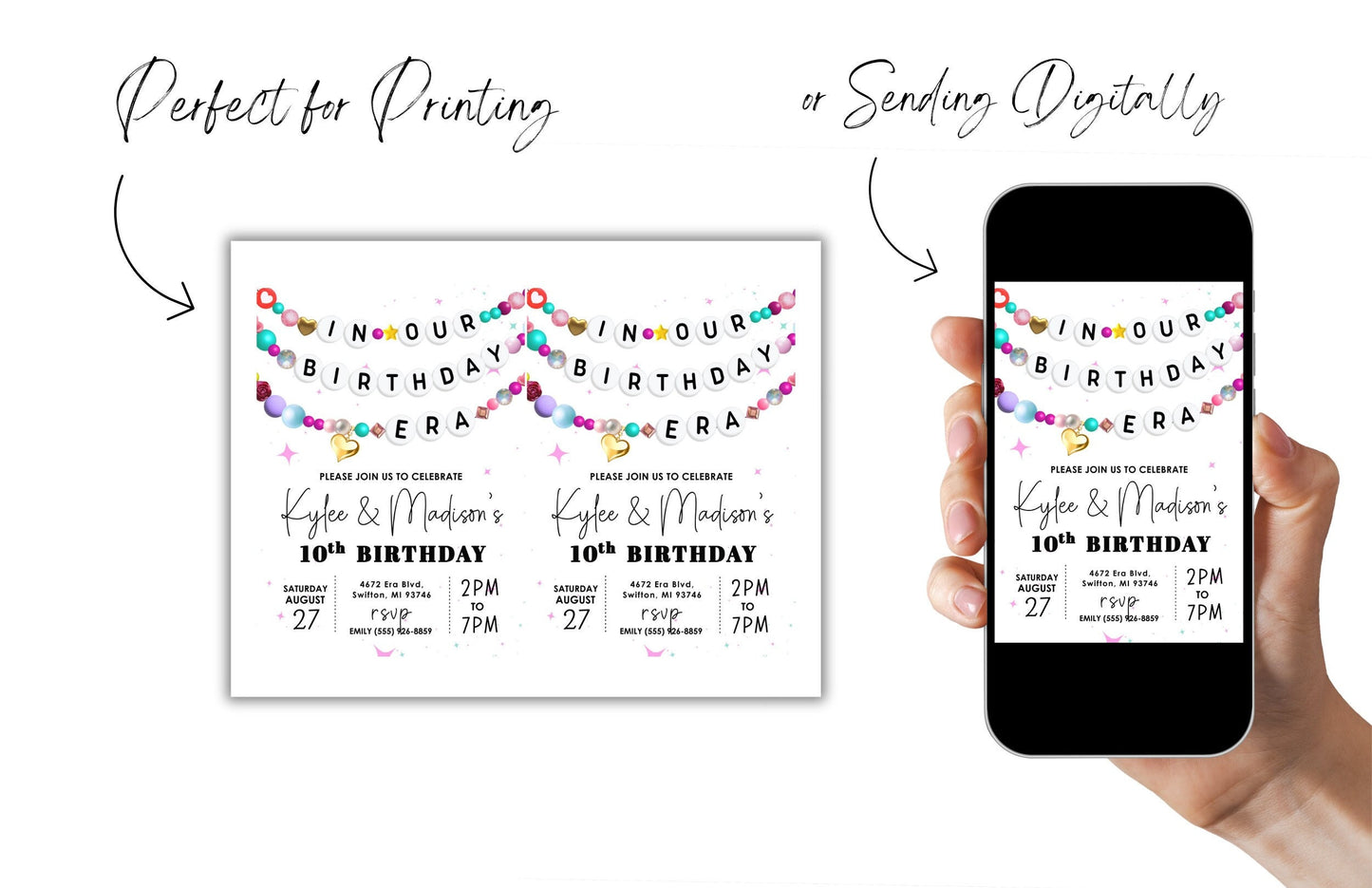 In Our Birthday Era Friendship Bracelet Invitation, Double Birthday Invitation, Birthday Era Digital Download, Printable Editable Template