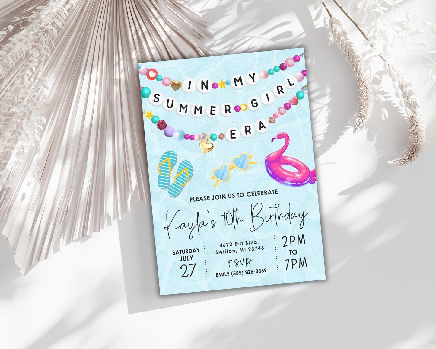 In My Summer Girl Era Friendship Bracelet Invitation, Pool Party Birthday Invitation, Swim Bday Digital Download,Printable Editable Template