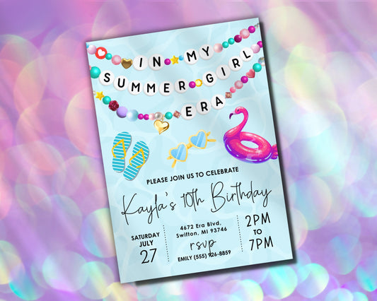 In My Summer Girl Era Friendship Bracelet Invitation, Pool Party Birthday Invitation, Swim Bday Digital Download,Printable Editable Template