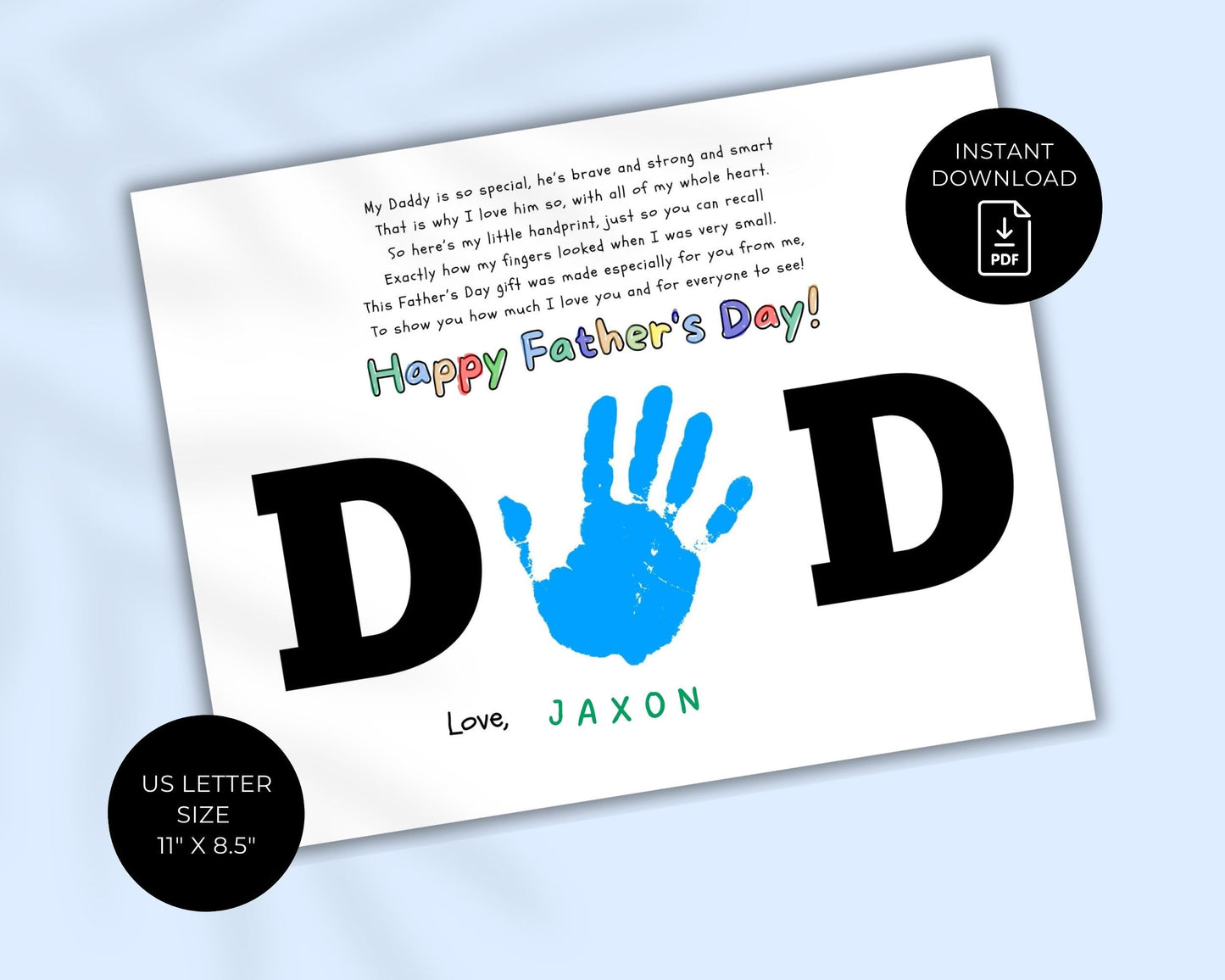 Father's Day Handprint Printable Craft, Gift for Dad from Child Baby Toddler, Handprint Art, Daycare or School Craft, Father's Day Keepsake