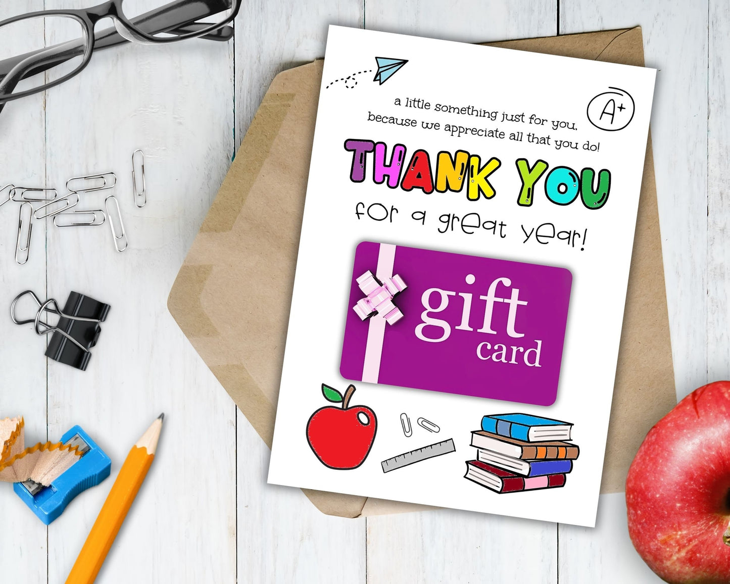 Teacher Thank You Card, End of Year Appreciation Gift, Greeting Gift Card Holder to Thank Teachers,  Printable DIY Color & Fill In Template