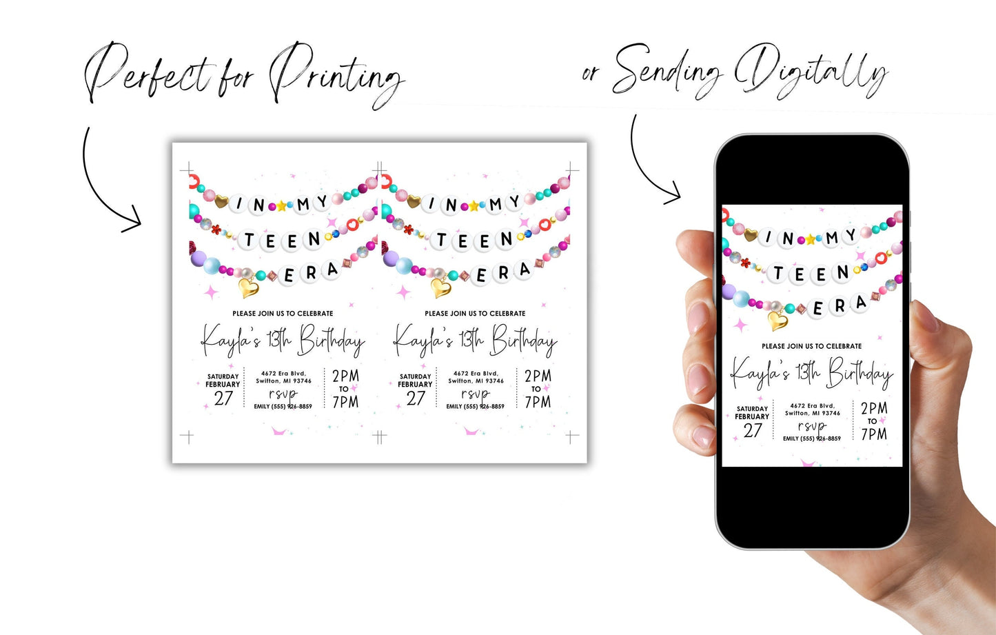 In My Teen Era Friendship Bracelet Birthday Invitation, Girl Teenager Invitation, Birthday Era Digital Download, Printable Editable Template