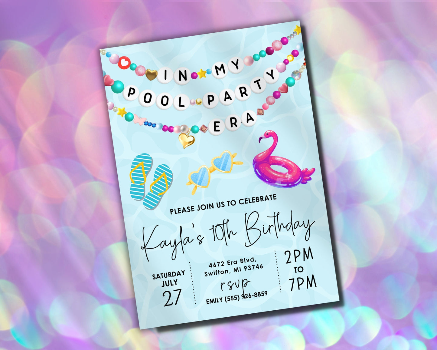 In My Pool Party Era Friendship Bracelet Invitation, Summer Birthday Invitation, Swimming Bday Digital Download, Printable Editable Template