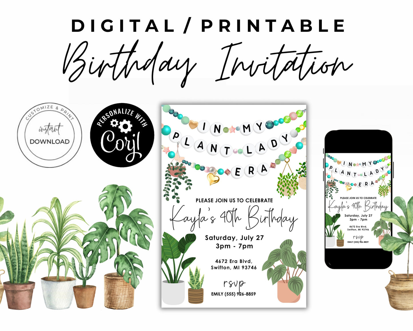 In My Plant Lady Era Friendship Bracelet Invitation, Girl Women Birthday Invitation, Bday Era Digital Download, Printable Editable Template