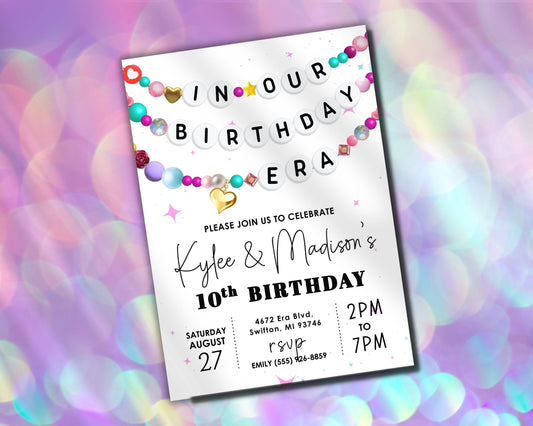 In Our Birthday Era Friendship Bracelet Invitation, Double Birthday Invitation, Birthday Era Digital Download, Printable Editable Template