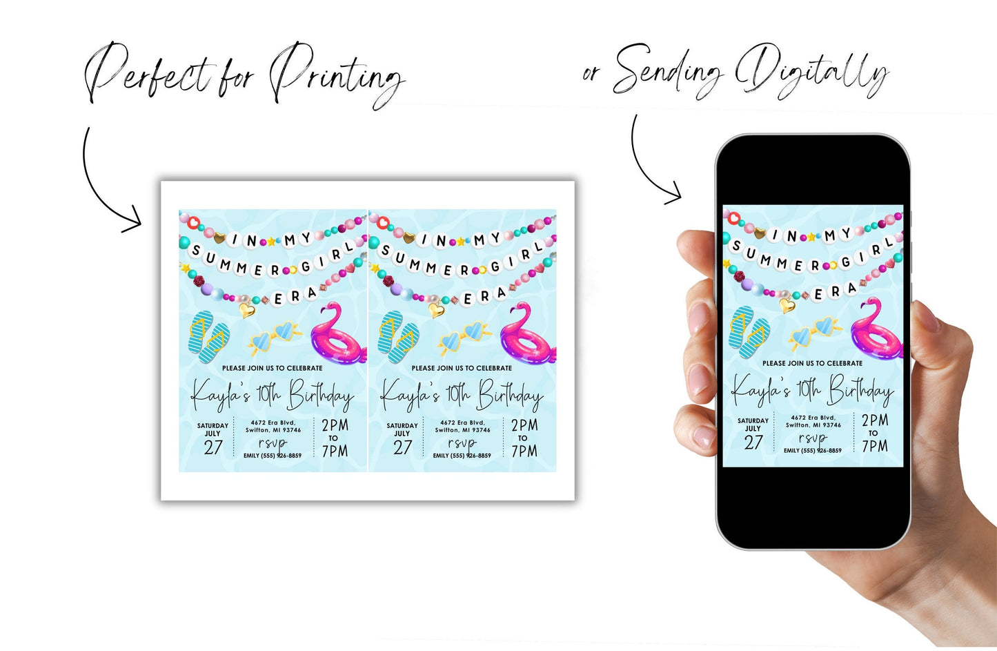 In My Summer Girl Era Friendship Bracelet Invitation, Pool Party Birthday Invitation, Swim Bday Digital Download,Printable Editable Template