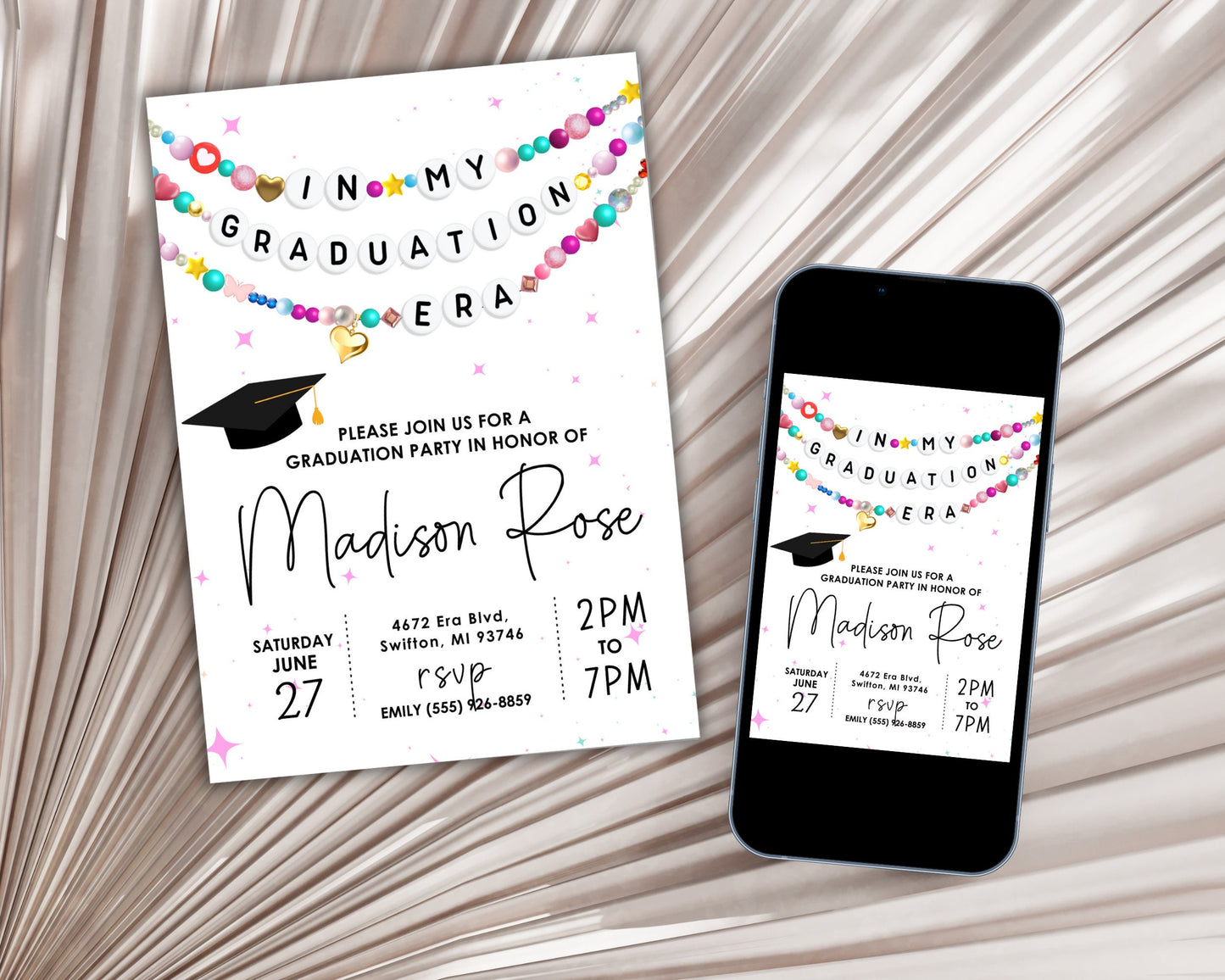 In My Graduation Era Friendship Bracelet Invitation, Grad Party Invitation, Graduating Class Digital Download, Printable Editable Template