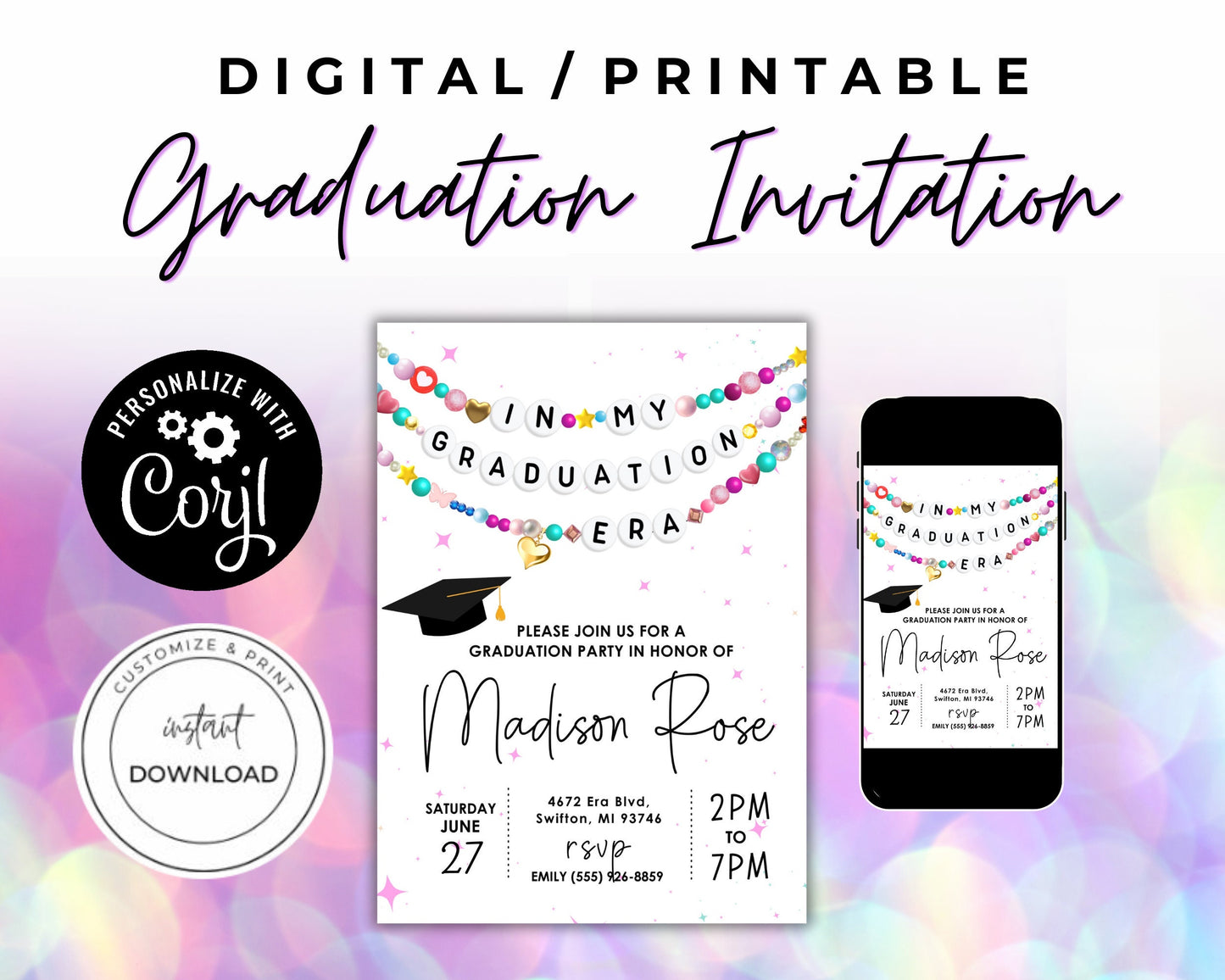 In My Graduation Era Friendship Bracelet Invitation, Grad Party Invitation, Graduating Class Digital Download, Printable Editable Template