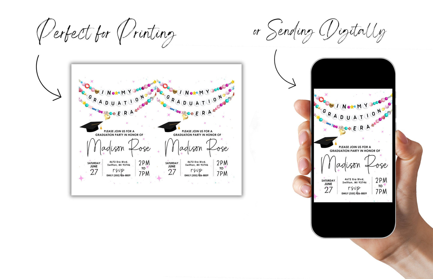 In My Graduation Era Friendship Bracelet Invitation, Grad Party Invitation, Graduating Class Digital Download, Printable Editable Template