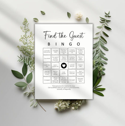 Find the Guest Bingo, Bridal Shower Bingo Game, Icebreaker Bingo, Team Building Activity, Classroom Activity, Work Bingo, Get to Know You