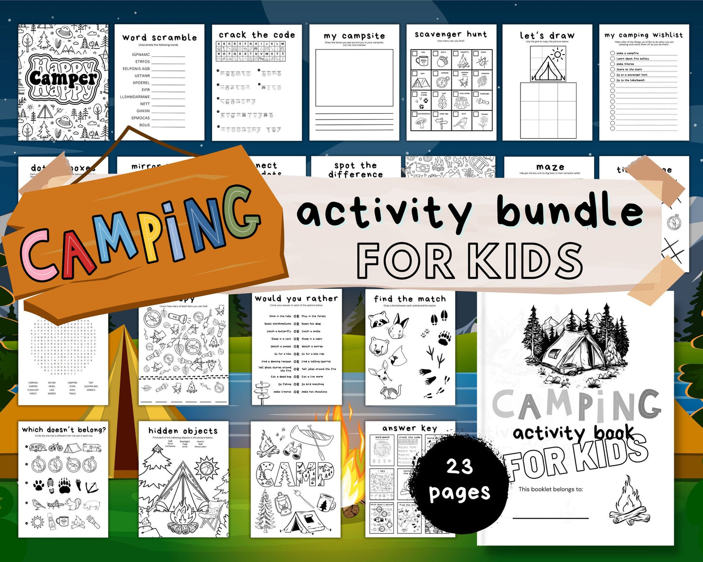 Ultimate Camping Bundle for Kids, Activity Pack, Camping Printables, Family Travel, Kid Games, Travel Games, Camp Activities, Kid Activities