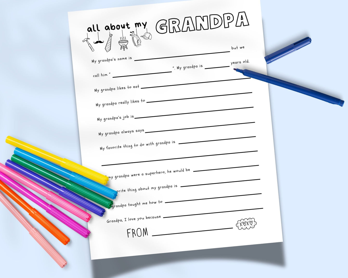 Father's Day All About Grandpa Fill In Blanks Printable Craft, Grandfather Gift from Child, Kid Craft for Grandparent, Keepsake for Poppa